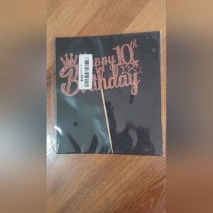 Girls Glittery Pink 10th Birthday Cake Topper Party SET